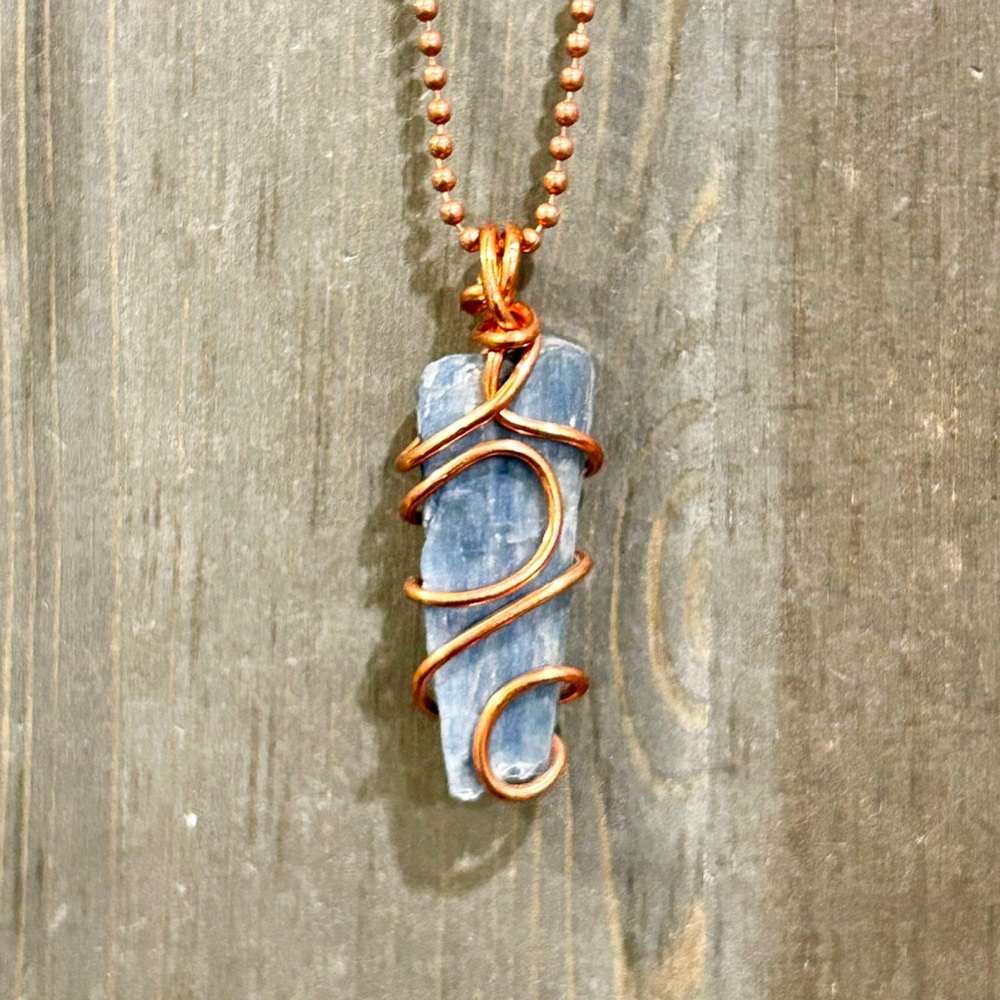 Blue Kyanite Necklace  Wire Wrapped Blue Kyanite Pendant Handmade